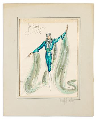 JOHN WINNIFORD WINN MORTON (1928-2022) Original costume design for a friends masquerade ball, with related letter and notes.